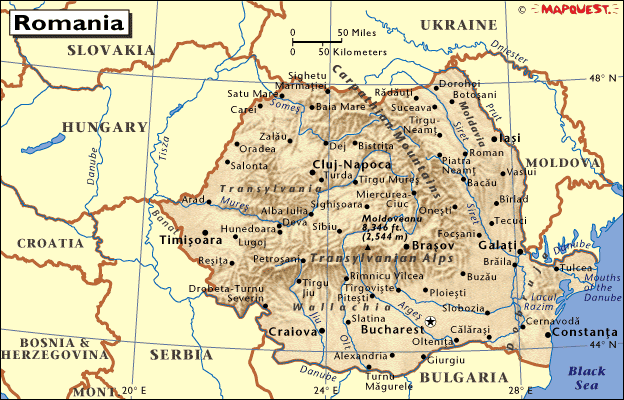 Roumanie physique carte